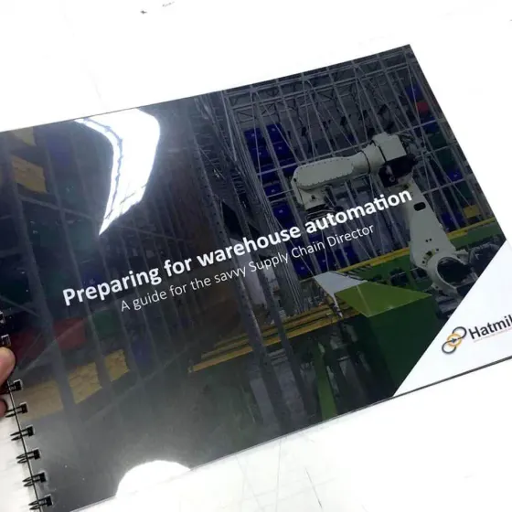Wire bound report titled Preparing for warehouse automation with a clear acetate cover