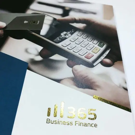 Gold foiled brochure cover for a finance client.