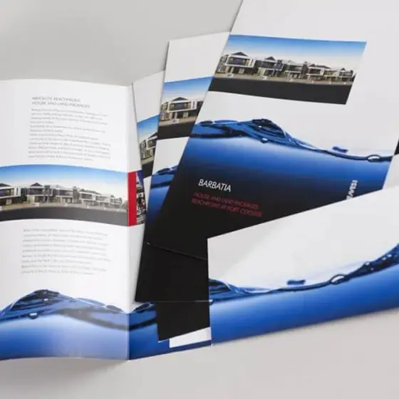 Folded brochure opened out flat.