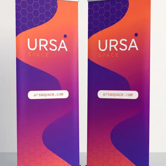 Roller banners with a gradient background, printed as a pair.