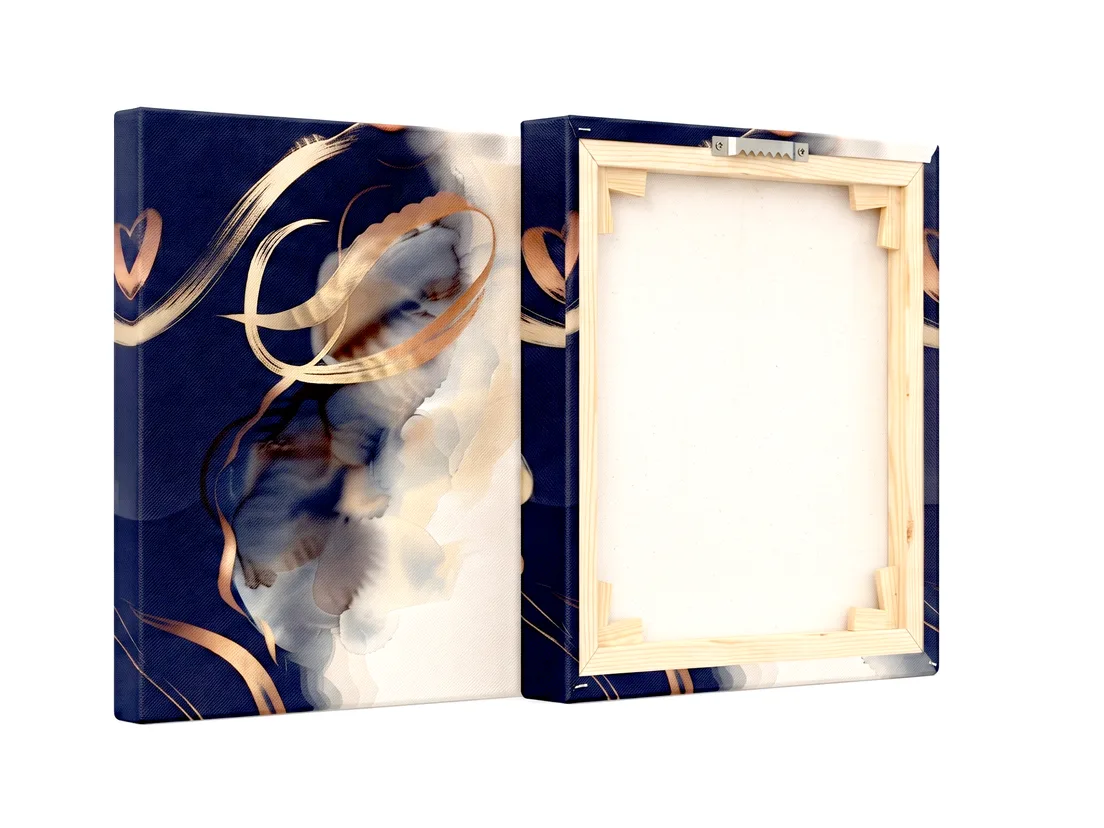 Stretched canvas prints leaning against a wall, showing the wrapped image continuing over the frame edge