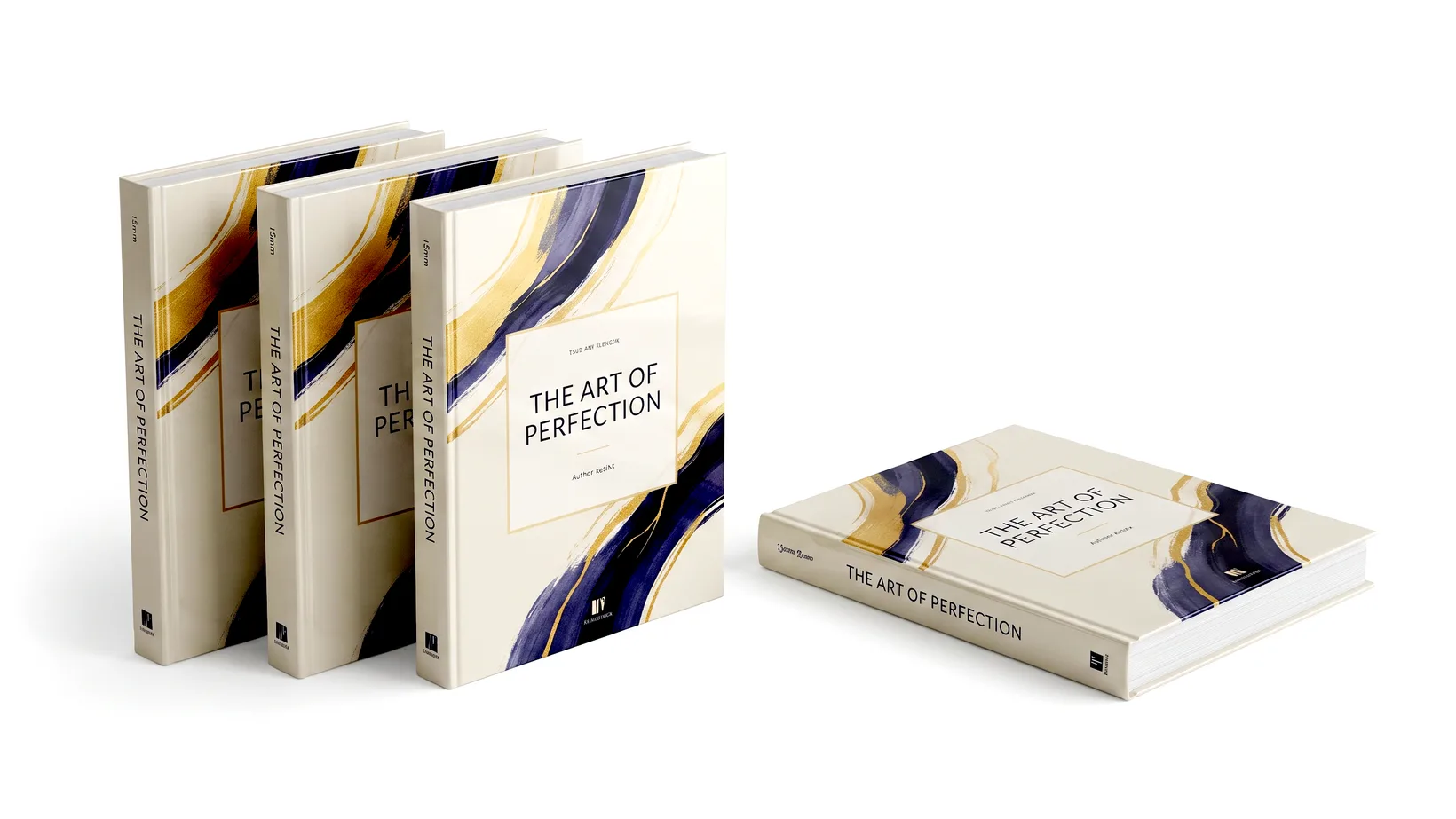 Perfect bound books standing and lying flat, square printed spines visible