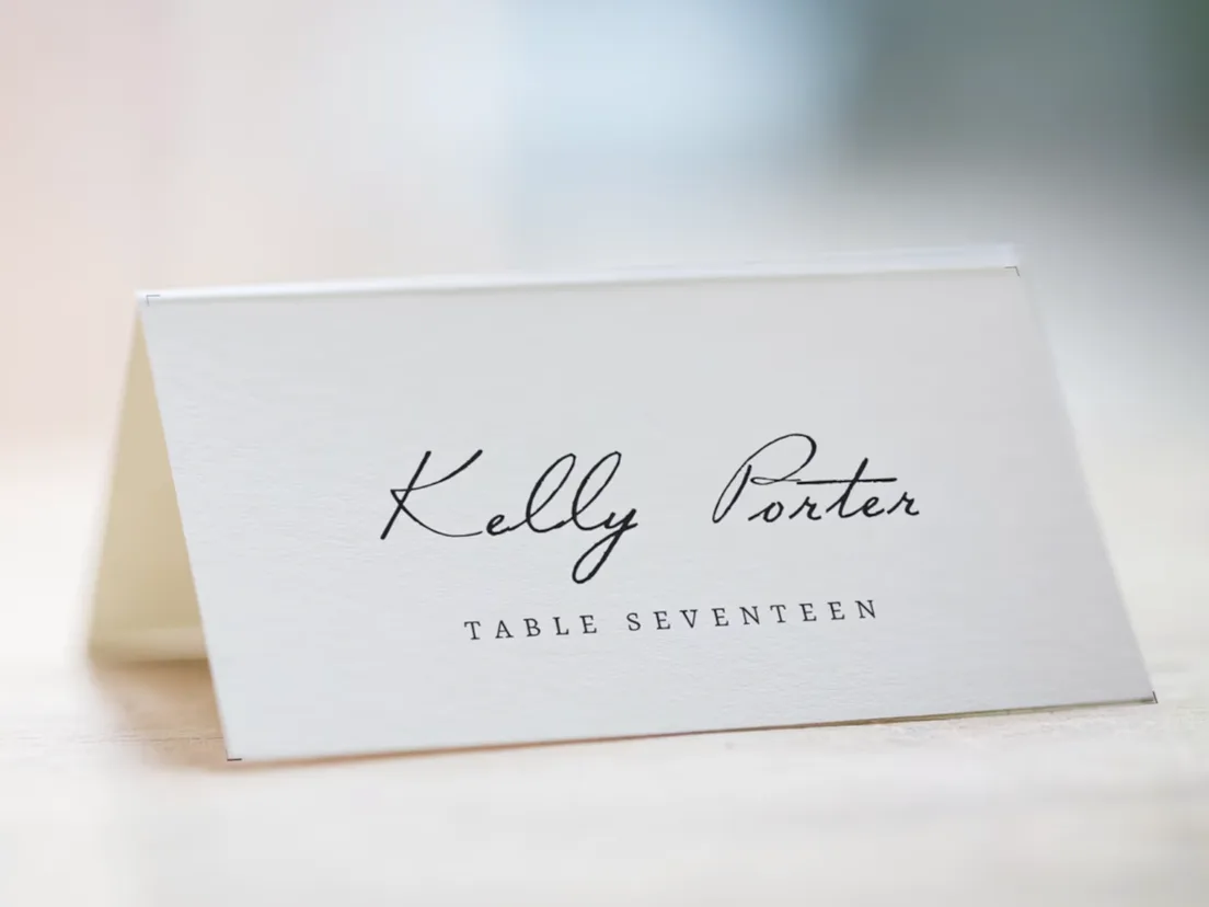 Printed place cards and table name cards for an event
