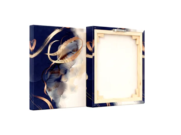 Canvas print shown front and back on a pine stretcher frame