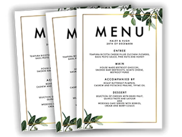 Printed restaurant and event menus
